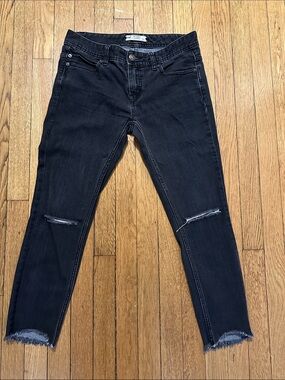 Free People Washed Black Distressed Ankle Skinny Jeans